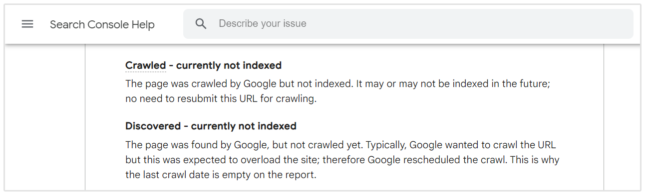 Problèmes d'indexation de Google Search Console